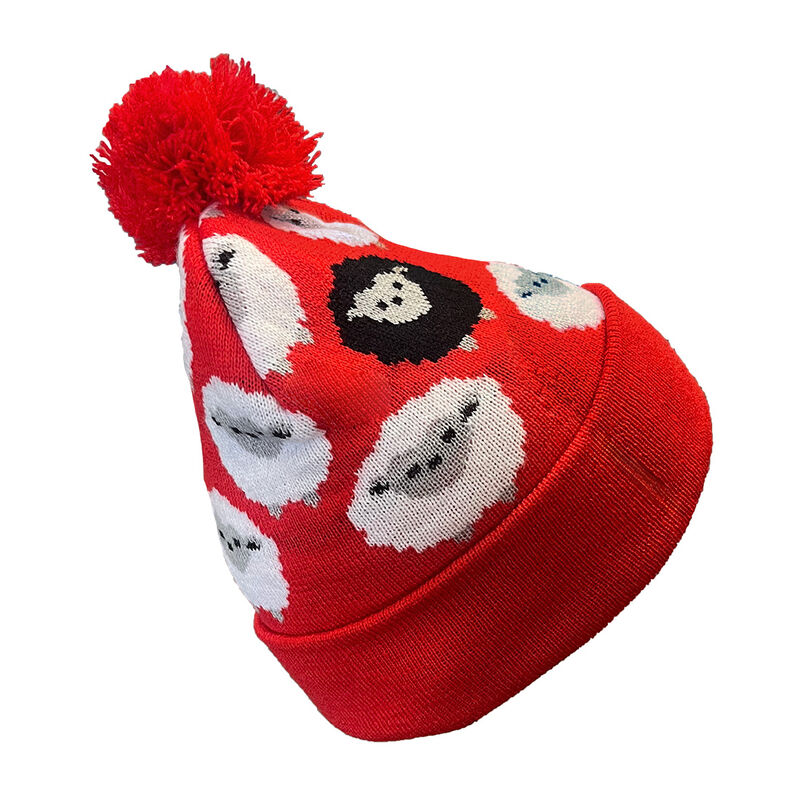 Kids Red Festive All-Over Sheep Print Hat